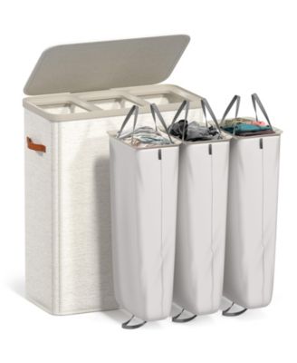 3-Compartment Laundry Basket with Removable Laundry Bag - Durable Organizer for Bathroom, Bedroom, or Laundry Room - Space Saving Design