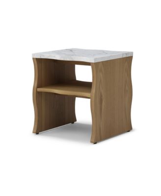 17.72 Inches Whisper of Waves Modern End Table with Storage Shelf and Faux Marble Top