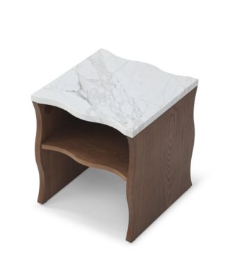 17.72 Inches Whisper of Waves Modern End Table with Storage Shelf and Faux Marble Top