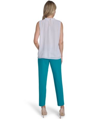 Women's Sleeveless Ruffle Neckline Top