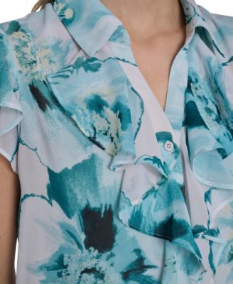 Women's Printed Ruffle Front Top