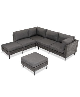 Outdoor Patio Furniture, 6 Piece Outdoor Sectional Sofa PE Rattan Wicker Patio Conversation Sets,All Weather Patio Furniture Set