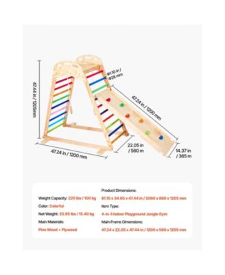 Indoor Playground Jungle Gym, 4-in-1 Wooden Indoor Playground Playset with Climbing Rock, Slide, Wooden Ladder & Gym Rings