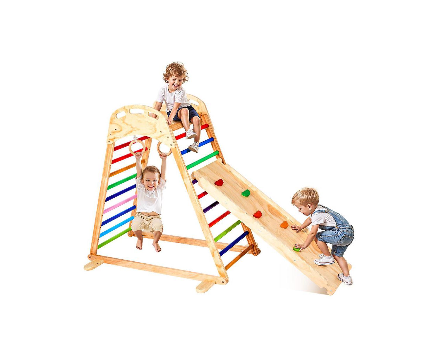 Ages 2-6 4-in-1 Wooden Indoor Jungle Gym