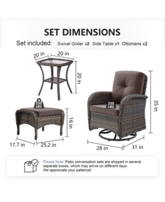 5-Piece Brown Wicker Patio Conversation Set with Olefin Cushions Patio Swivel Chairs and Ottomans