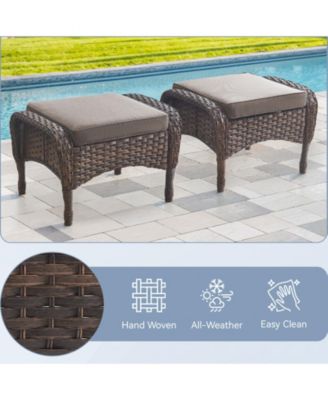 5-Piece Brown Wicker Patio Conversation Set with Olefin Cushions Patio Swivel Chairs and Ottomans