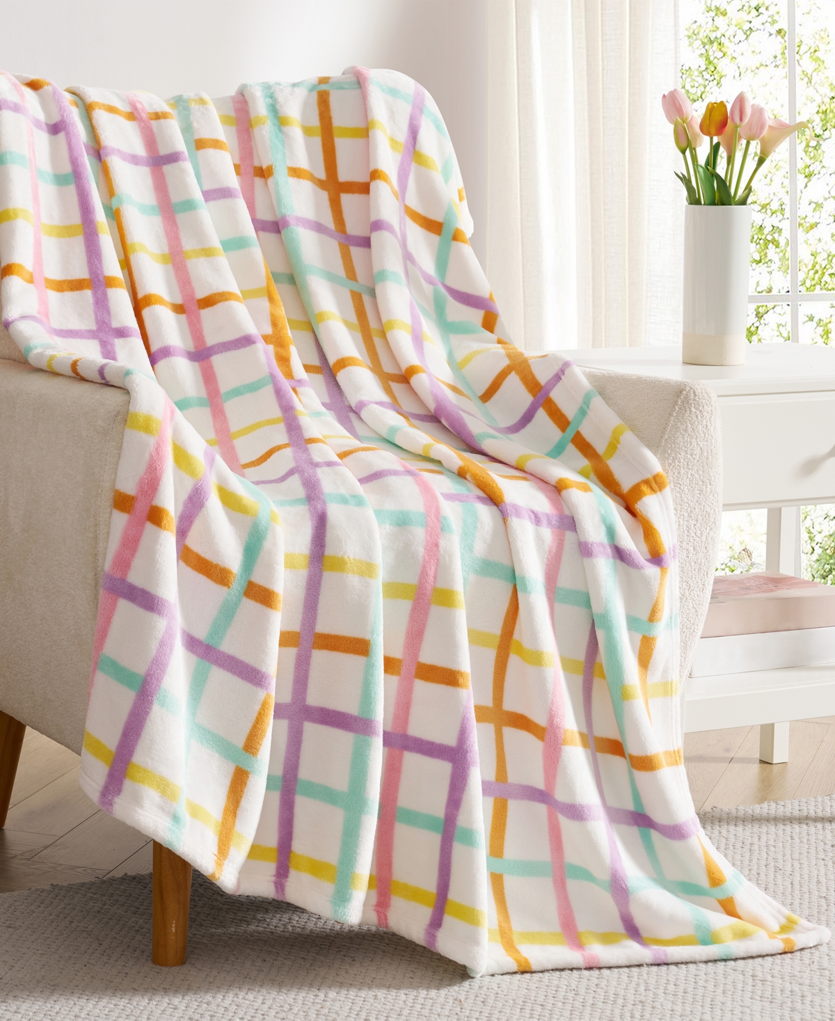 Hallmark Chromatic Grid Plush Throw, 50" x 70"