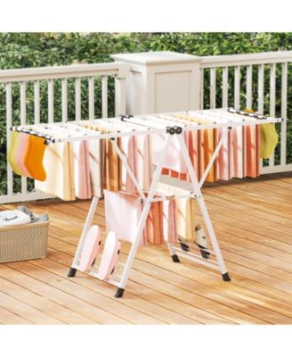 64" Clothes Drying Rack with Height-Adjustable Wings, Folding Laundry Rack
