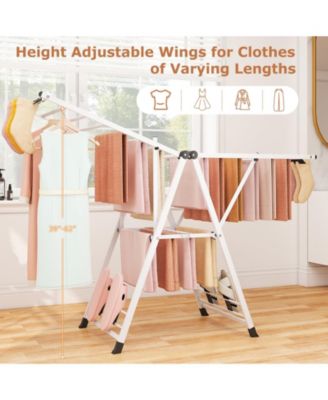 64" Clothes Drying Rack with Height-Adjustable Wings, Folding Laundry Rack