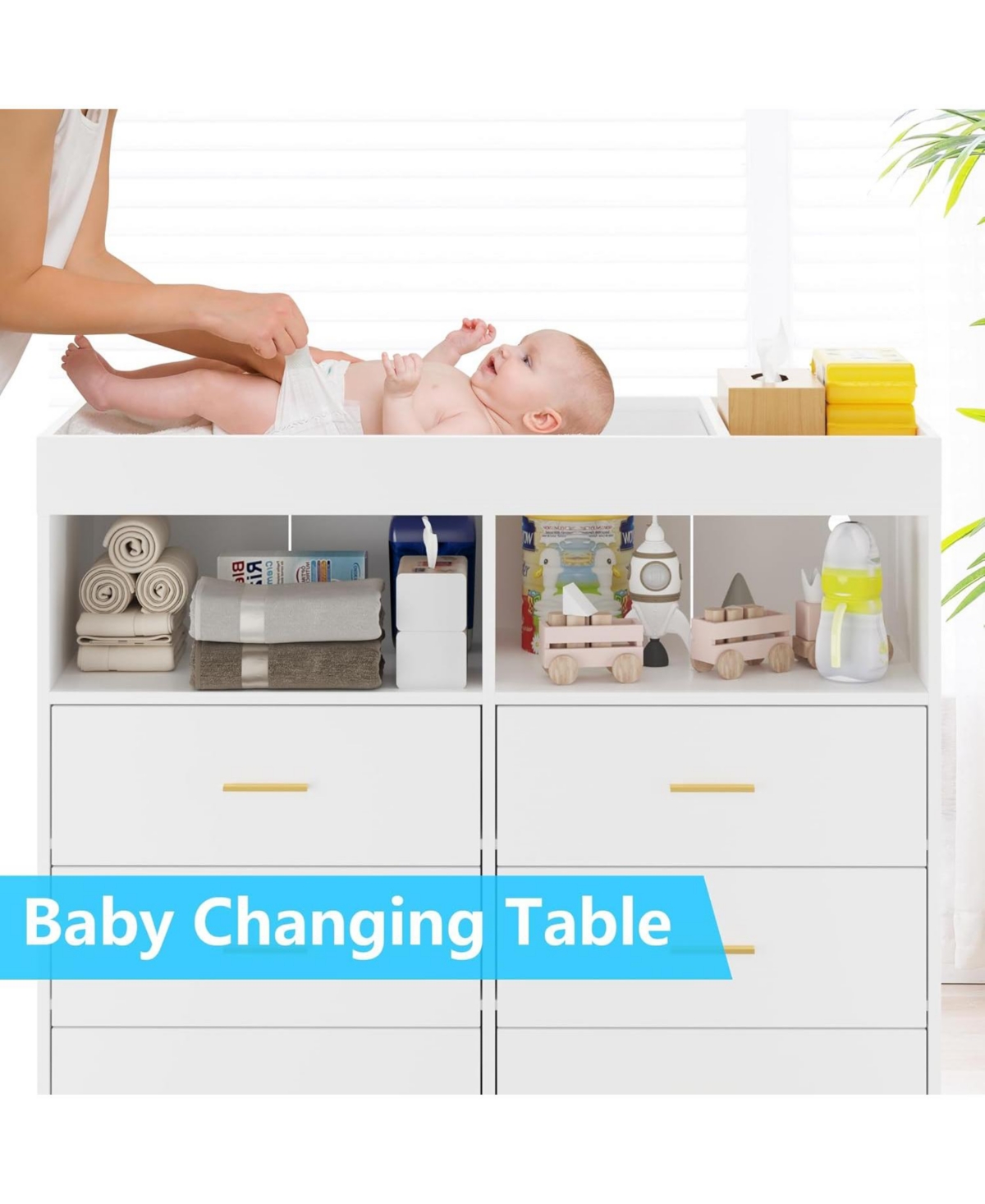 gaomon Dresser for Bedroom with 6 Drawers, Multi-Functional Nursery Dresser with Led Lights & Charging Station