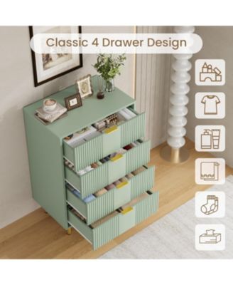 Fluted Dresser for Bedroom with 4 Drawers, Modern Chest of Drawers with Metal Handle