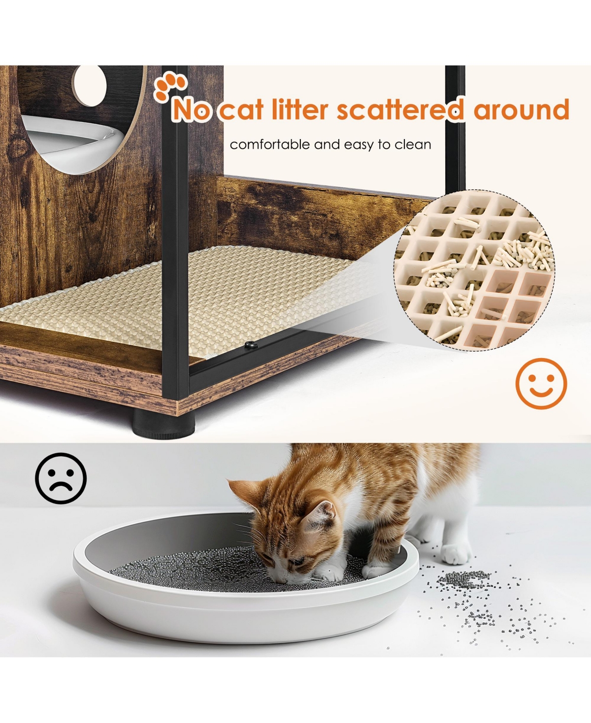 Cozito Double Cat Litter Box Enclosure Furniture Cabinet with Side Openings and Splash Pads.