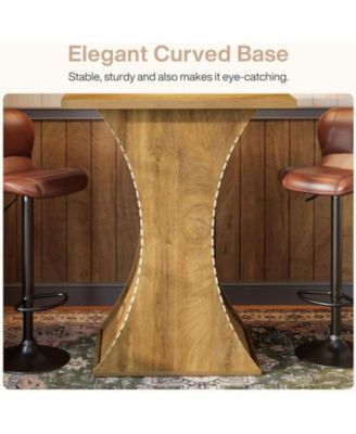 39.4" H Square Bar Table, Farmhouse High Top Bistro Pub Cocktail Table with Curved Profile, Wood Home Bar Unit