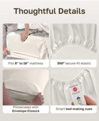 6 Piece Sheet Set with 4 Pillowcases - 400 Thread Count 100% Cotton Sateen - Deep Pocket