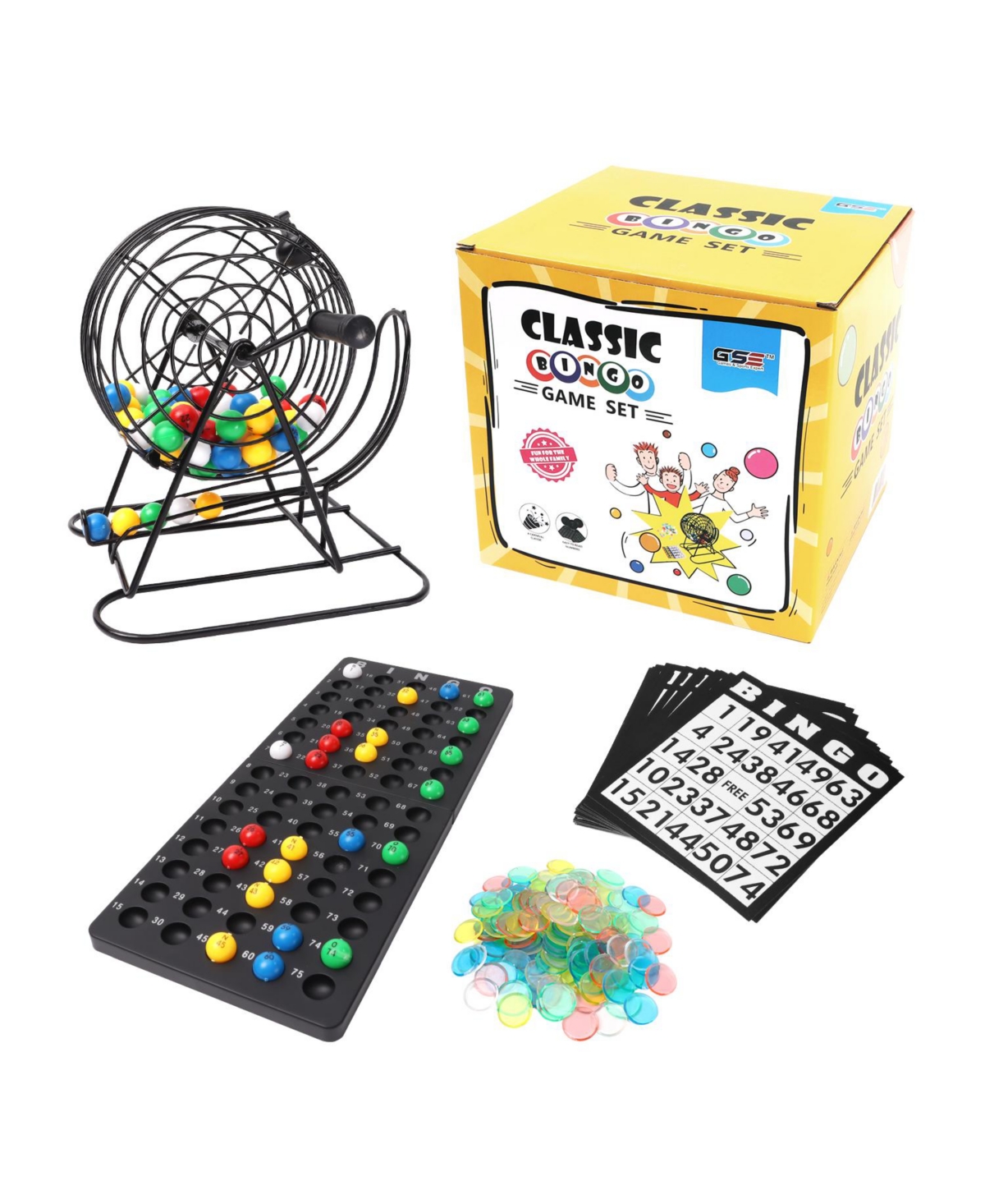 Gse Games & Sports Expert Deluxe Bingo Game Set with Bingo Cage and Master Board, 75 Bingo Balls, 150 Chips, 18 Bingo Cards