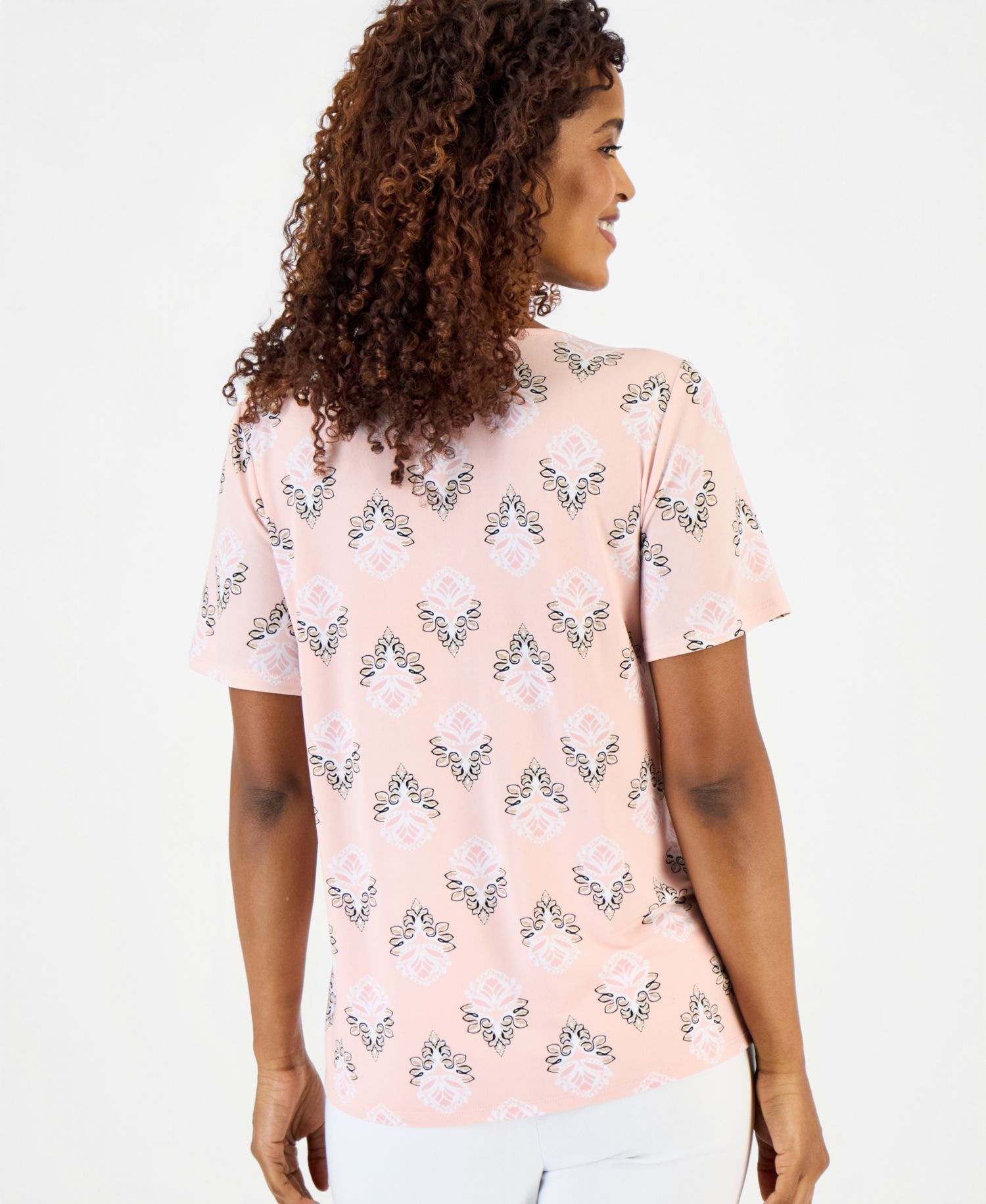 Women's V-Neck Front-Zip Pleated Top