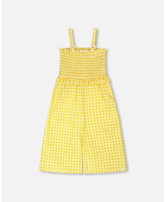 Toddler Girls Capri Jumpsuit with Smocking Gingham