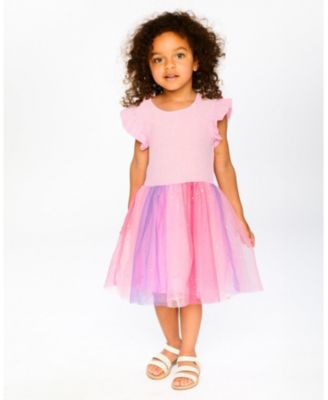 Big Girls Bi-Material Mesh Dress Pale Pink