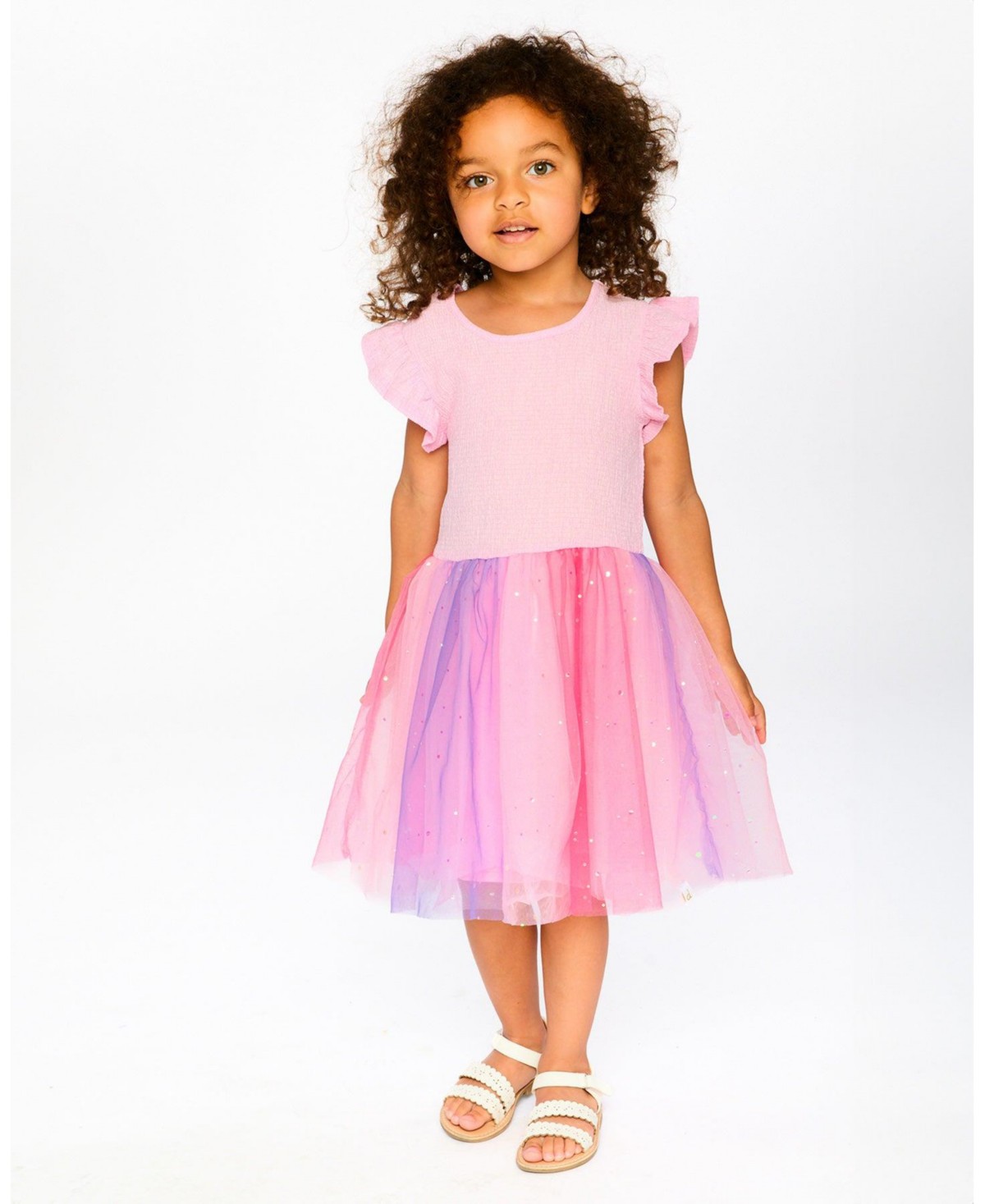 Платья Deux par Deux Big Girls Bi-Material Mesh Dress Pale Pink — фото 1