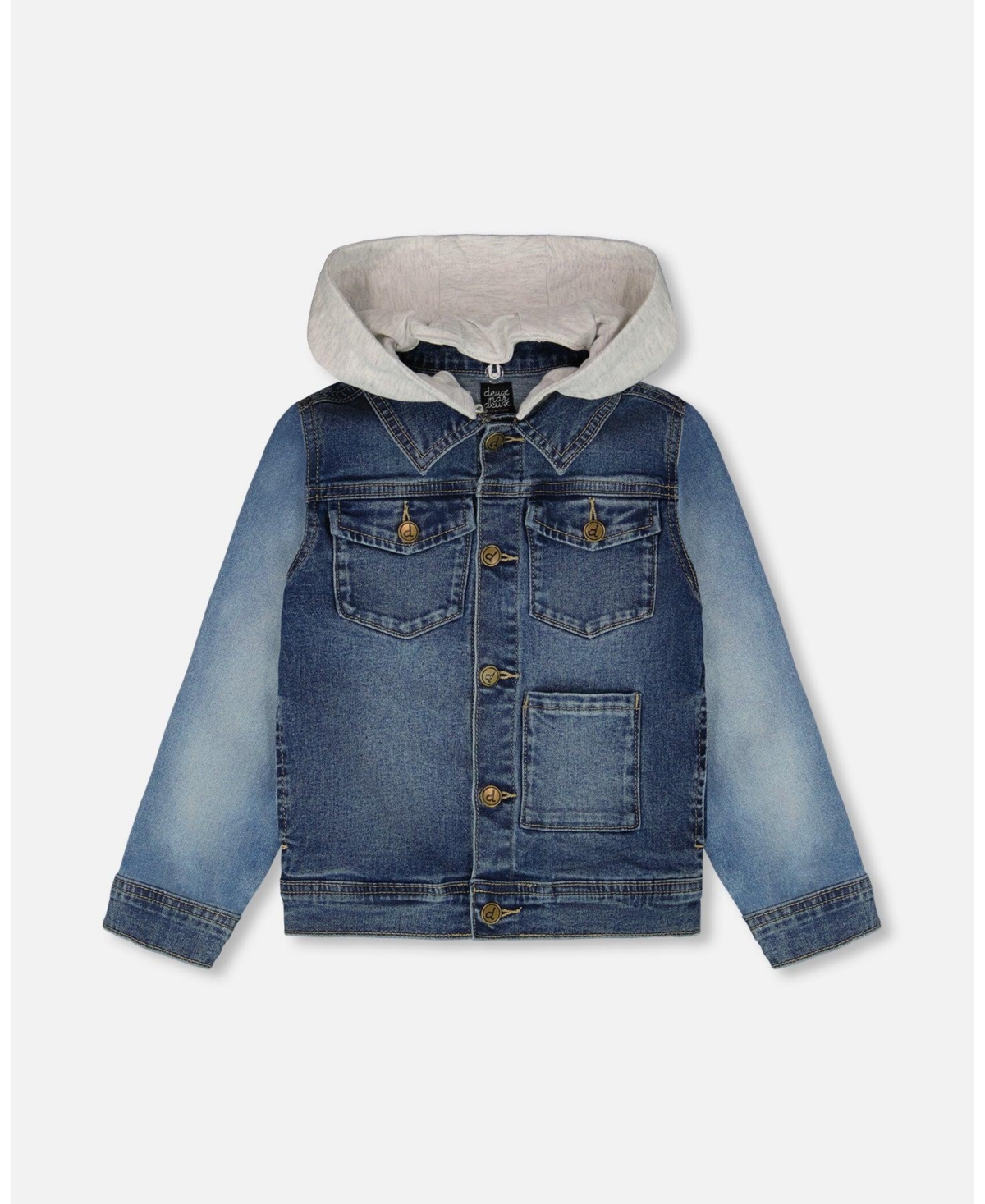 Deux par Boy Navy Blue Denim Jacket with Removable French Terry Hood - Toddler|Child