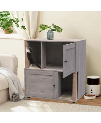 Double Room Cat Litter Box Enclosure for 2 Cats, Hidden Litterbox Furniture with Scratch Posts and Double-Layer Mat