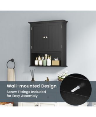 Wall-Mount Bathroom Storage Cabinet with Doors and Shelves Organizer