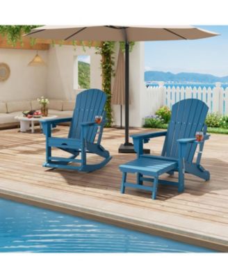 4-in-1 Folding Adirondack Rocker - Ottoman & Cup Holders, HDPE 380LBS 304 Steel, 80% Pre-Assembled (Grey, 1pc)