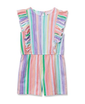 Lands End Girls Sleeveless Ruffle Knit Romper - Watercolor stripe 32$