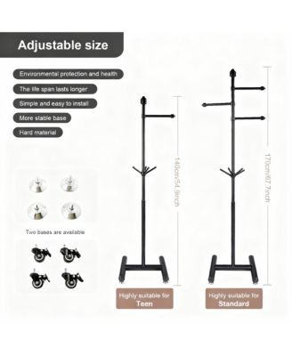YIGII Heavy Duty Metal Coat Rack with 3 Arms and 5 Hooks for Various Spaces