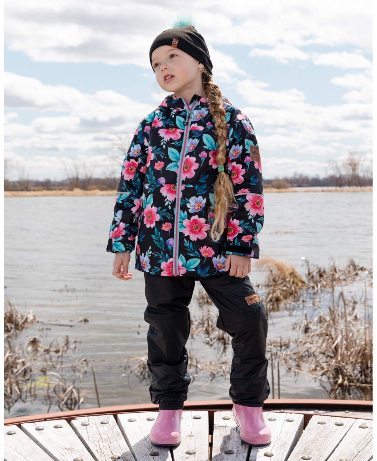 Deux par Girl 3-in-1 Two-Piece Mid-Season Outerwear Set Printed Flowers