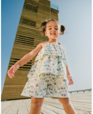 Toddler Girls Jersey Romper with Tiers Printed Flowers