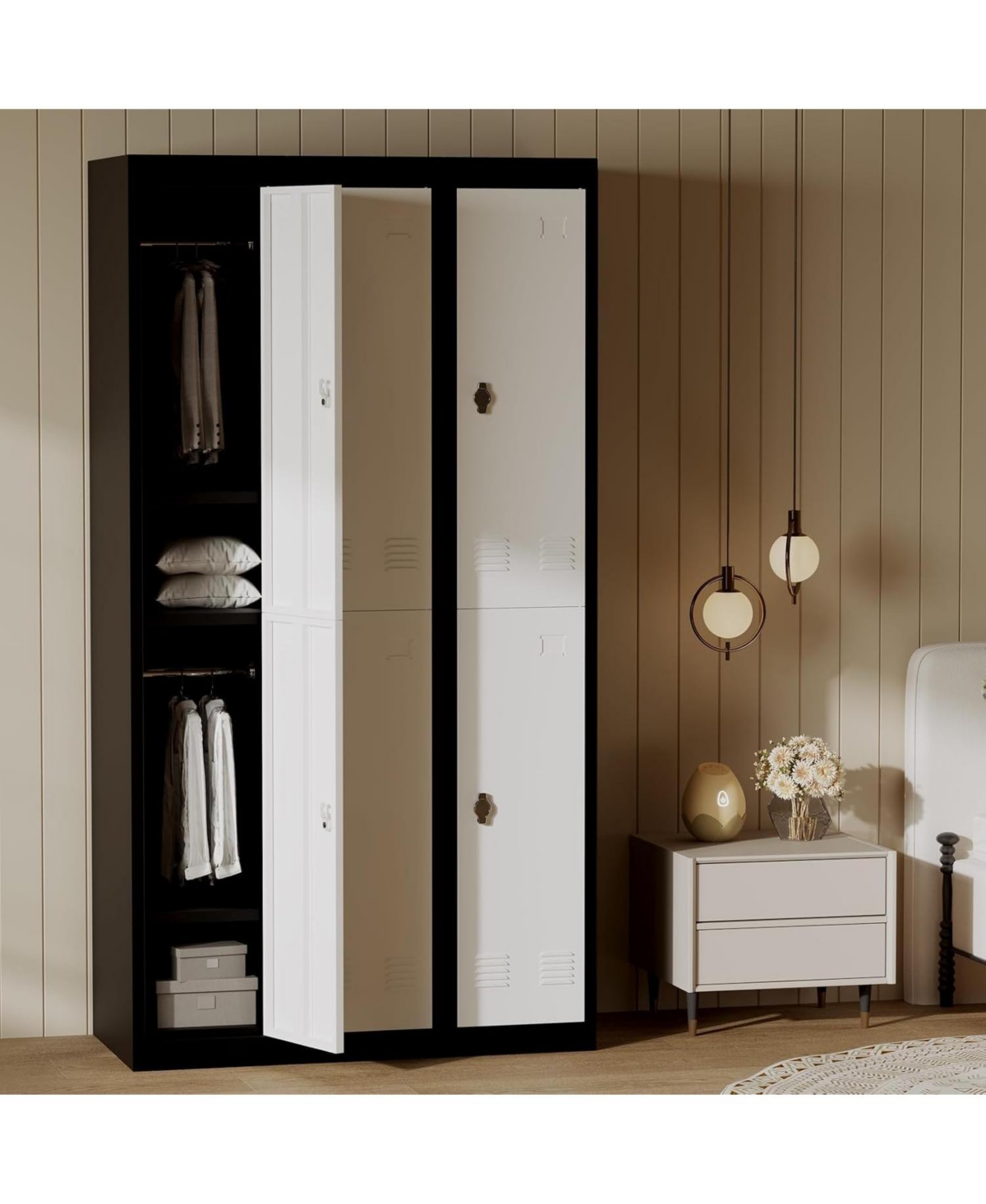 gaomon 71" Metal Locker Cabinet with Hanging Rod & 2 Shelves, Heavy Duty Steel Storage Lockable for Office, School, Gym