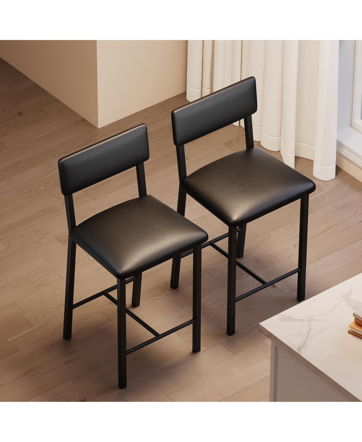 gaomon Bar Stools Set of 2 - 25" Counter Height, Pu Leather with Backrest/Footrest for Dining Room (Multi-color)