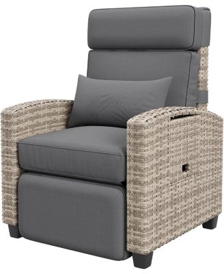 Reclining Patio Chair with Flip-Up Side Table - 150° Adjustable Backrest & Footrest