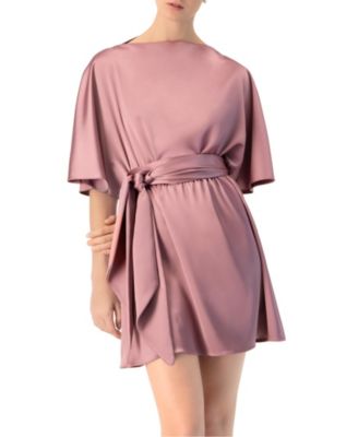 Women's Short Satin Dress with Waist Tie