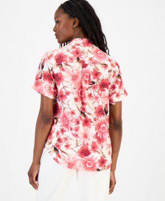 Petite Printed Short-Sleeve Button-Front Shirt