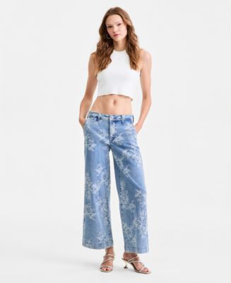GUESS Women's Zoya Wide-Leg Printed Crop Jeans - Macy's