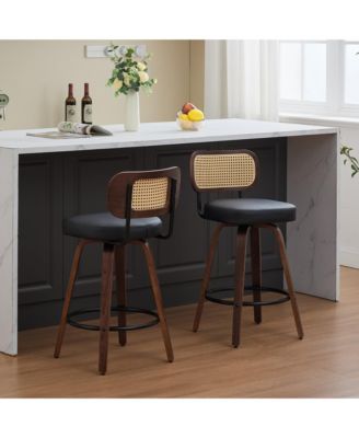 Set of 2 Swivel PU Bar Stools with Padded 3.5-inch Seat Cushion for Dining Pup