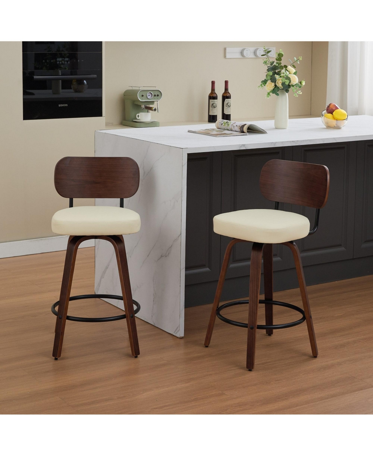 Boyel Living Set of 2 Swivel Pu Bar Stools with Padded 3.5-inch Seat Cushion for Dining Pup
