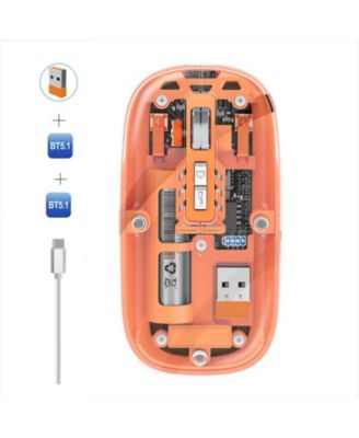 Transparent Tri-Mode Wireless Mouse, 2.4G+BT5.1, Rechargeable Silent Office Mouse