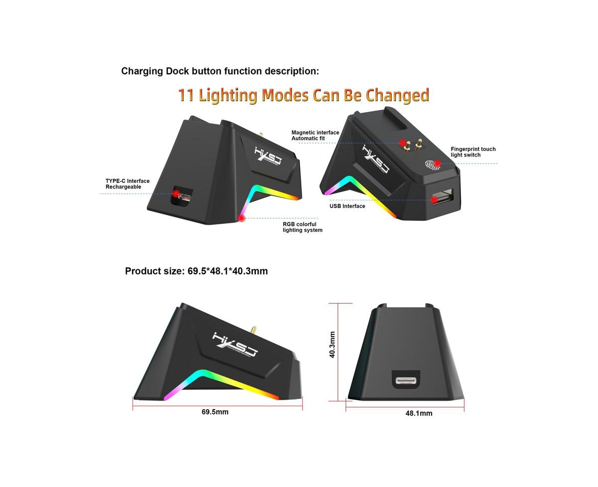 Risokeys Tri-Mode Wireless Gaming Mouse with Magnetic Rgb Charging Dock, 12000 Dpi, 650mAh Rechargeable, BT5.3+2.4G+Wired