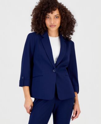 Petite Roll-Tab-Sleeve One-Button Blazer