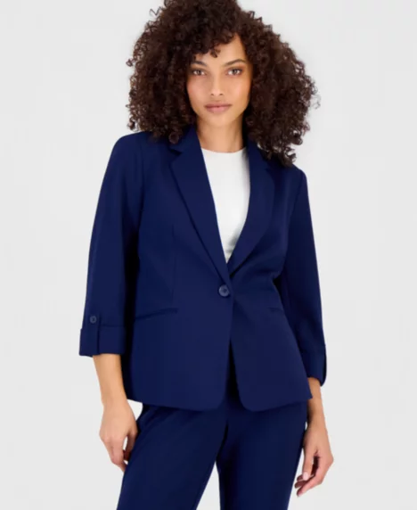Petite Roll-Tab-Sleeve One-Button Blazer - Distant Mountain