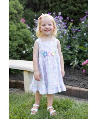 Toddler Girls Plaid Seersucker Dress With Flowers