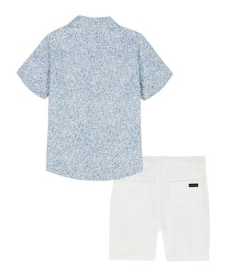 Boys' 2T-7 Printed Poplin Button-Front Shirt and Twill Shorts, 2-Piece Set