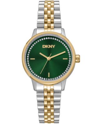 Women's Green Crystal Accented Dial Two-Tone Gold Stainless Steel Bracelet Watch, 30mm