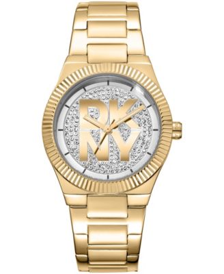 Women's Jewel-Encrusted Dial Gold-Tone Stainless Steel Bracelet Watch, 33mm