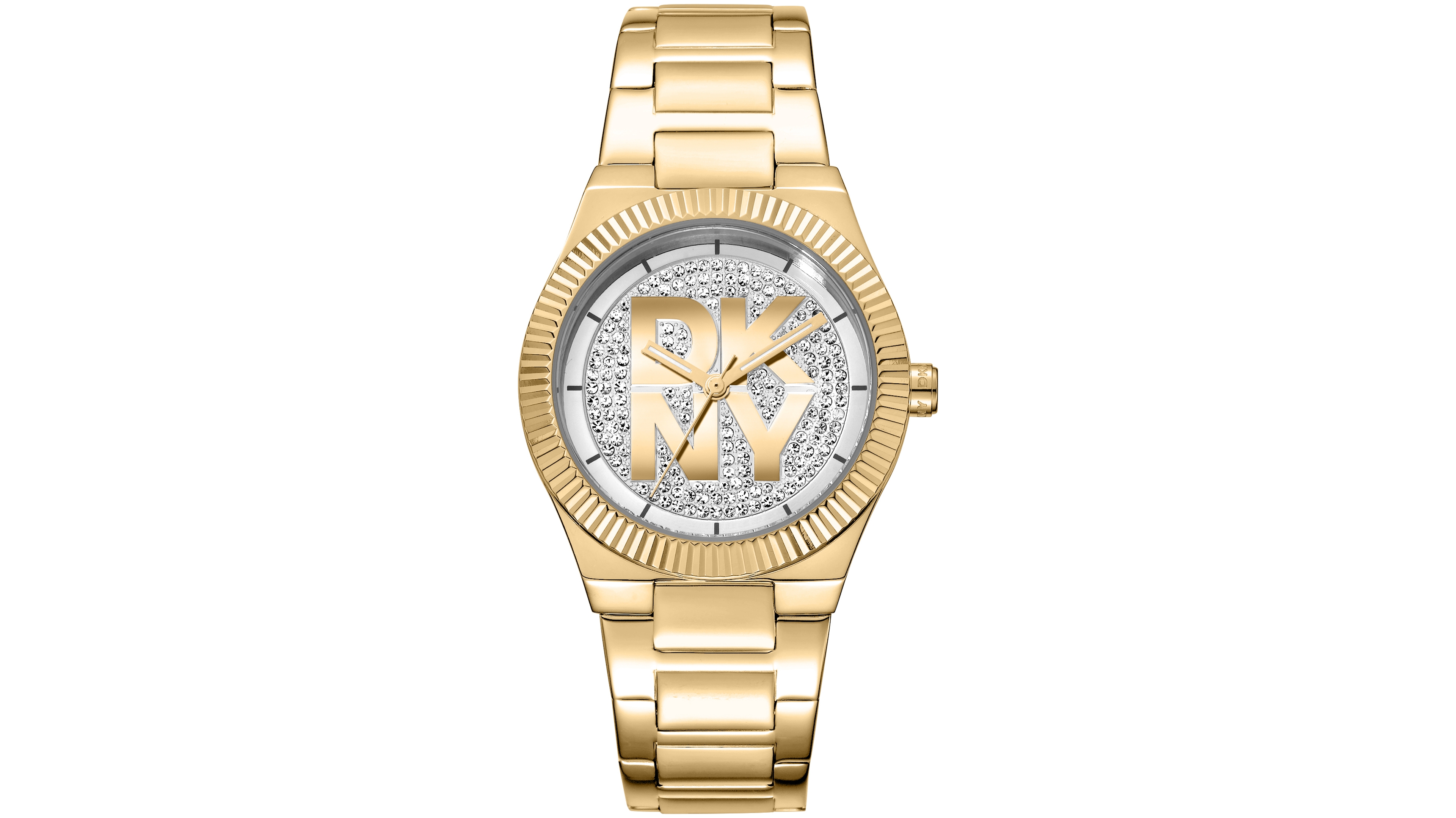 Dkny Women's Jewel-Encrusted Dial Gold-Tone Stainless Steel Bracelet Watch, 33mm