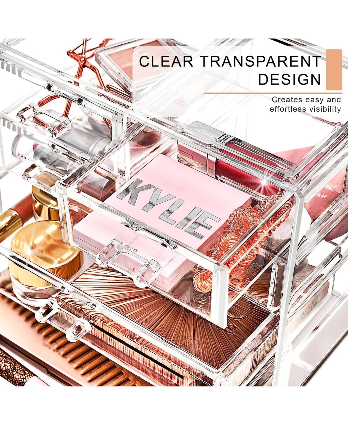 Sorbus Clear Makeup Organizer Display - Stylish Storage Case for Cosmetics, Jewelry & Hair Accessories(2 Large, 4 Small Drawers)