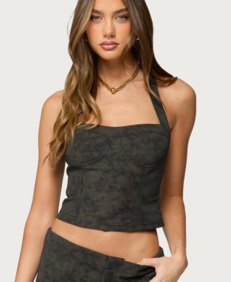 Women's Taia Distressed Faux Leather Corset